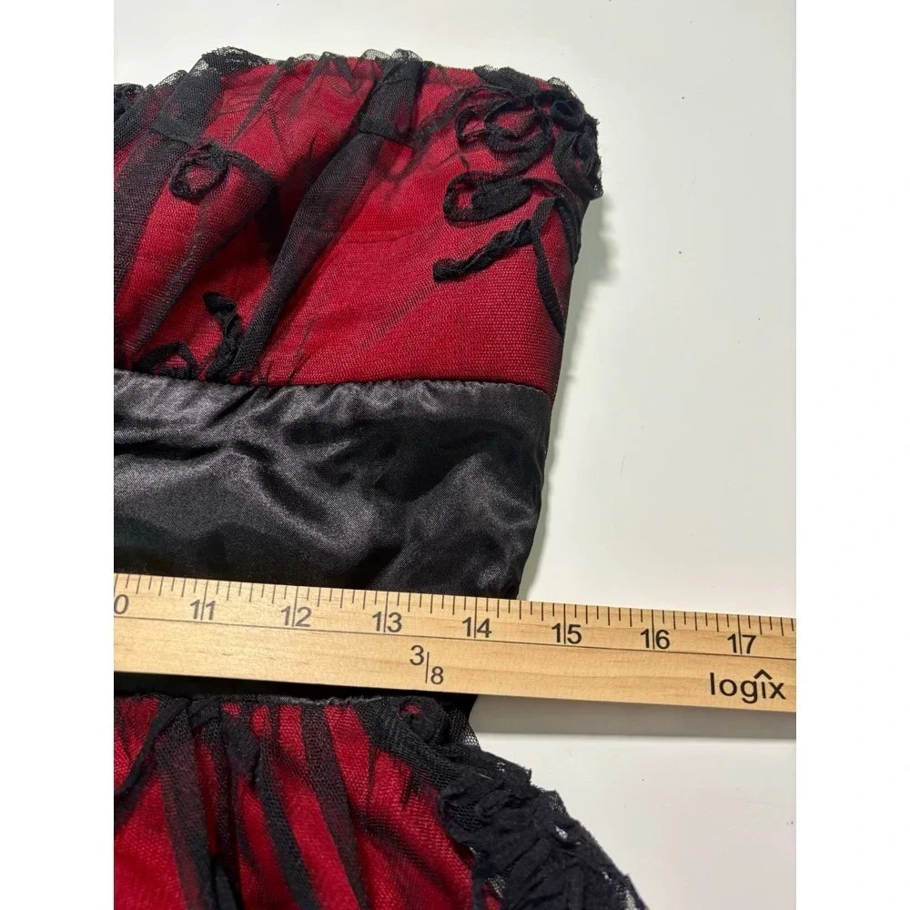 NEW Strapless Dress Juniors 11/12 Red Black‎ Mesh Embroidery Goth Dark Romance
